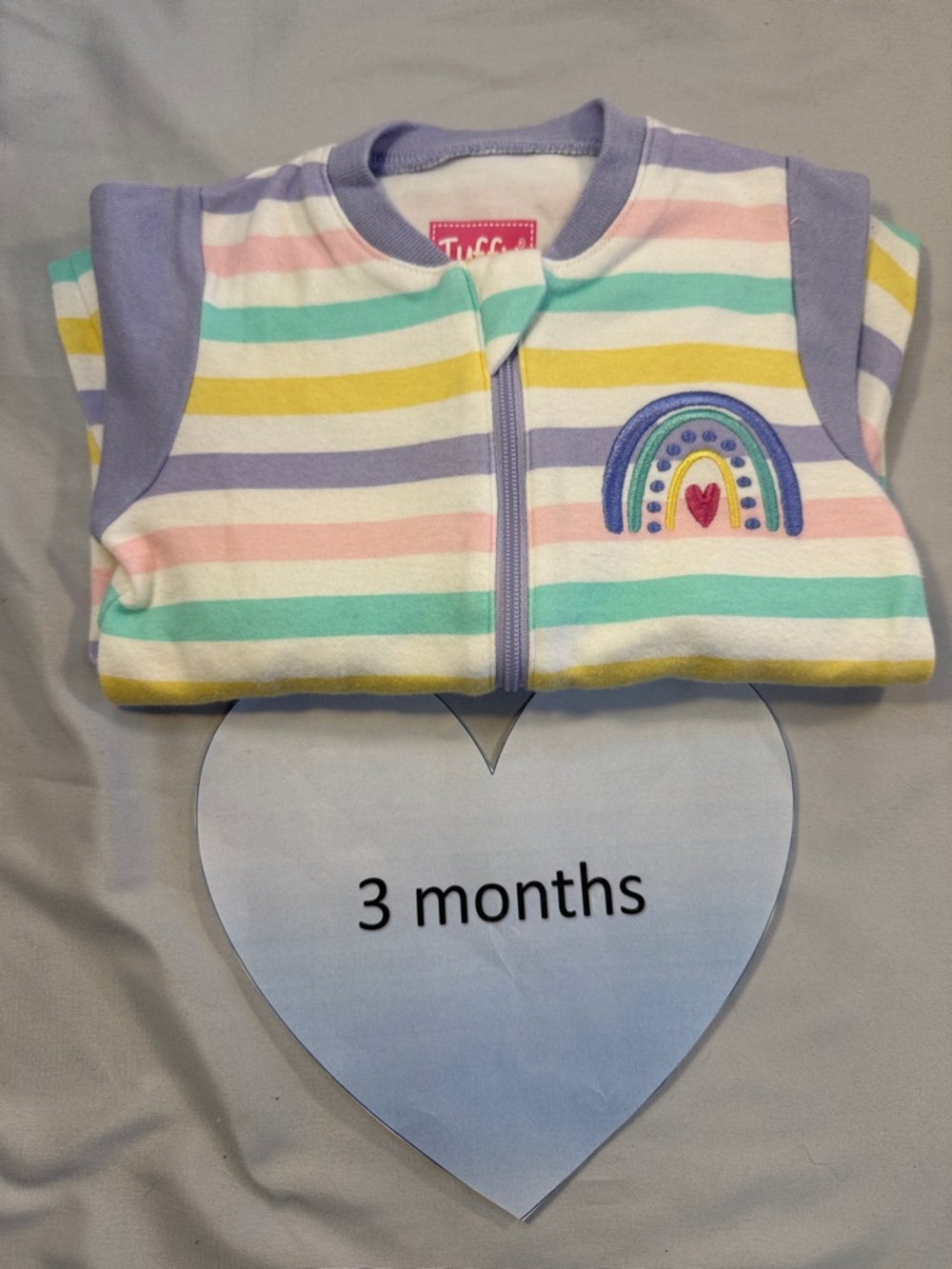 Tuffy - LIKE NEW - Striped Baby Onesie with Rainbow Patch